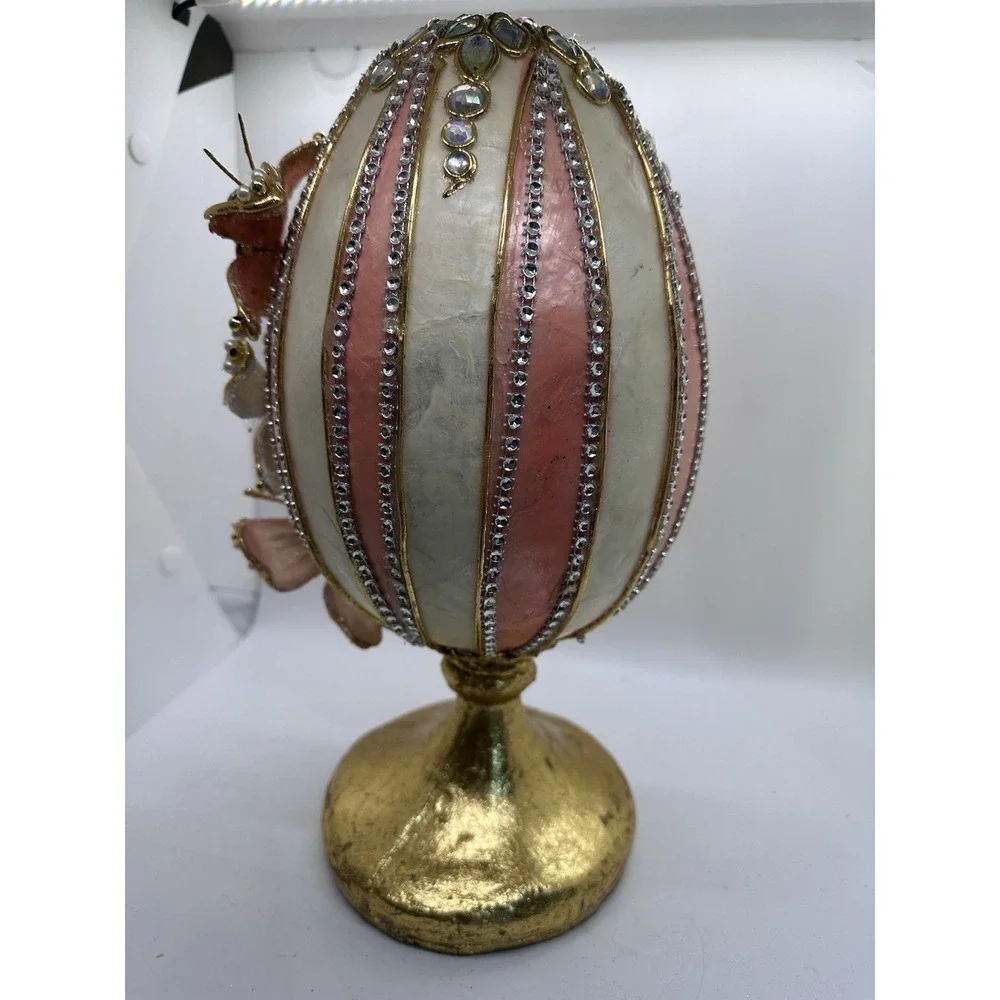 Capiz Easter Egg Pedestal Pier 1 Style Pink Gold Rhinestone‎ 12